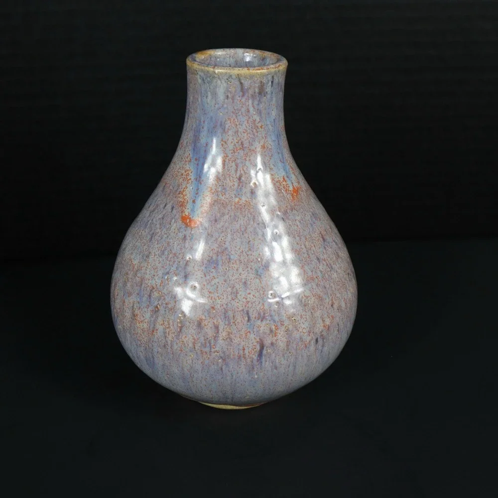 Art‎ Pottery Blue Orange Drip Glaze Vibrant Vase Signed By Artist